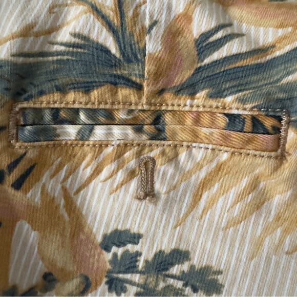 Anthropologie Chino Relaxed Pants Floral bird pattern cotton stretch zip button - Picture 6 of 11